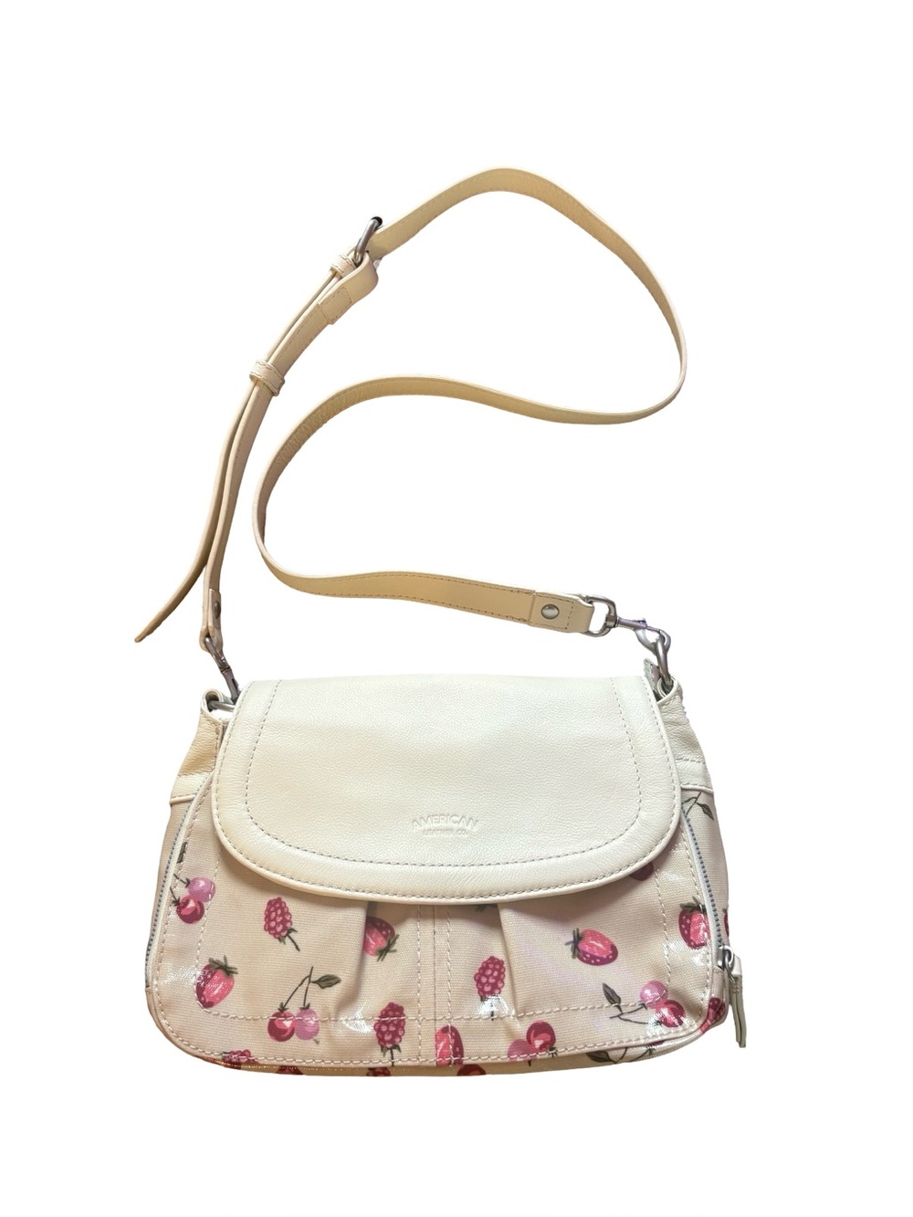 American Leather Company Crossbody Purse Cherry Raspberry Strawberry Print